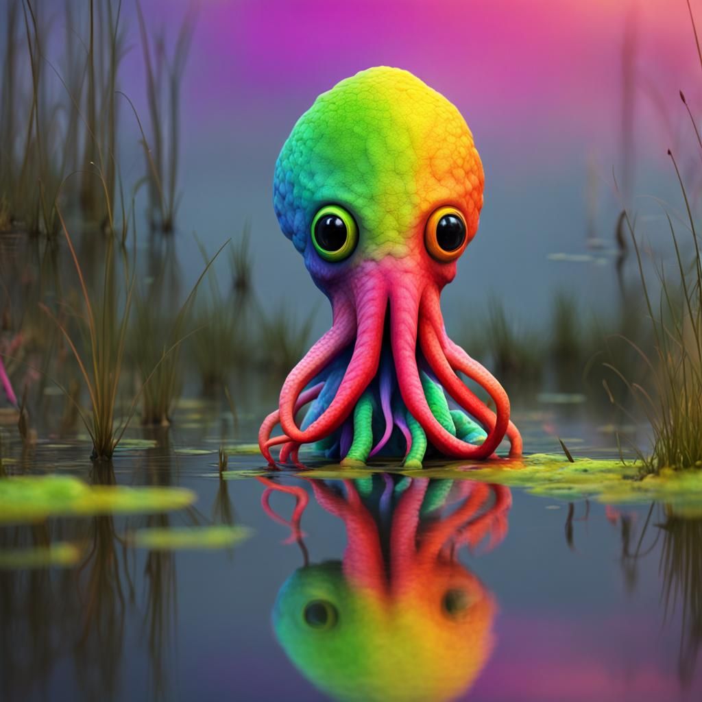 Colorful Rainbow Cthulhu in Swamp, Wildlife Photography