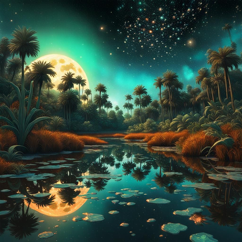 Epic Starry Night Everglades in Chromatic Surrealism