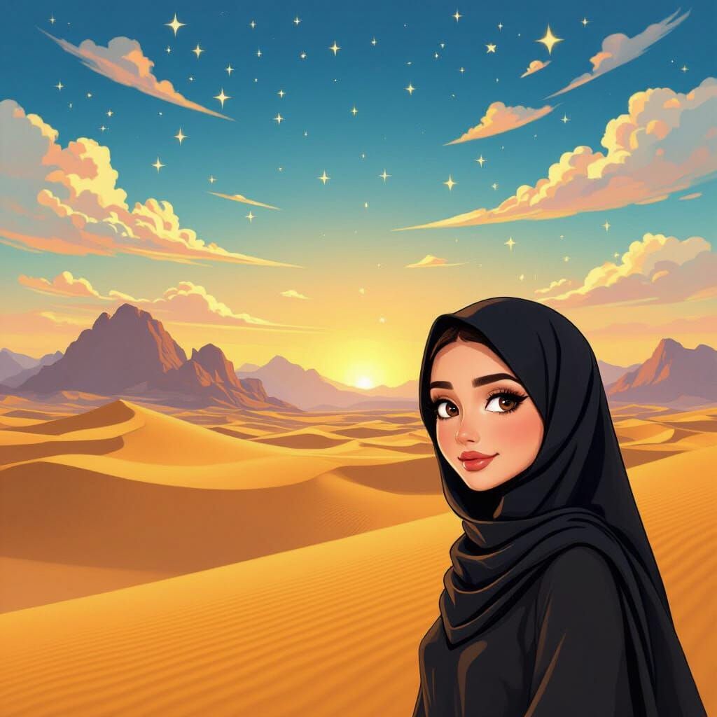 Saudi Desert Landscape with Cartoon Character