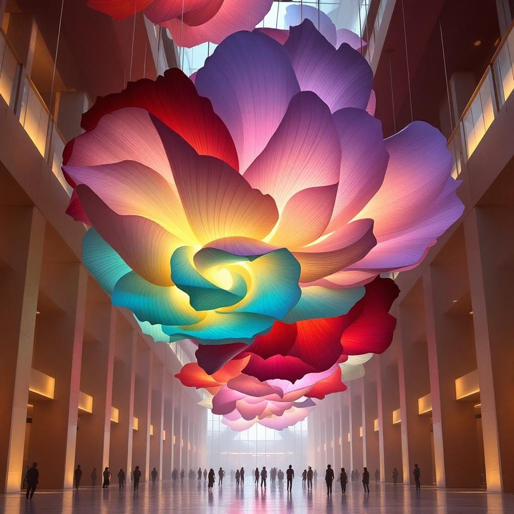 Surreal Architecture with Giant Biomorphic Flower Chandelier...