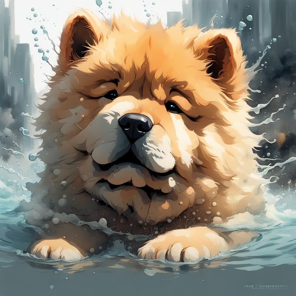 Adorable Water Chow Chow Puppy: Digital Art