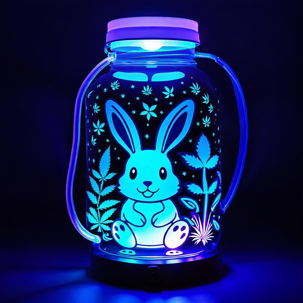 Psychedelic Bunny with Cannabis in UV Night Light