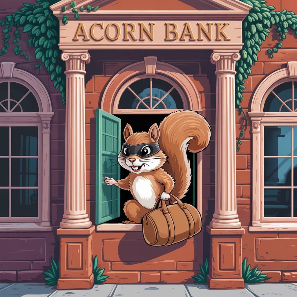 Mischievous Squirrel Bandit Raids Acorn Bank