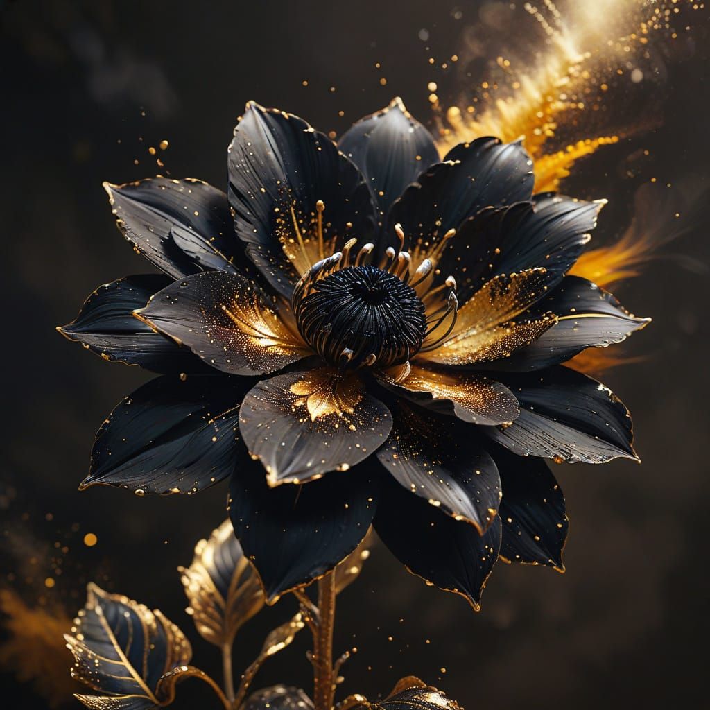 Deep Black Flower with Golden Dust