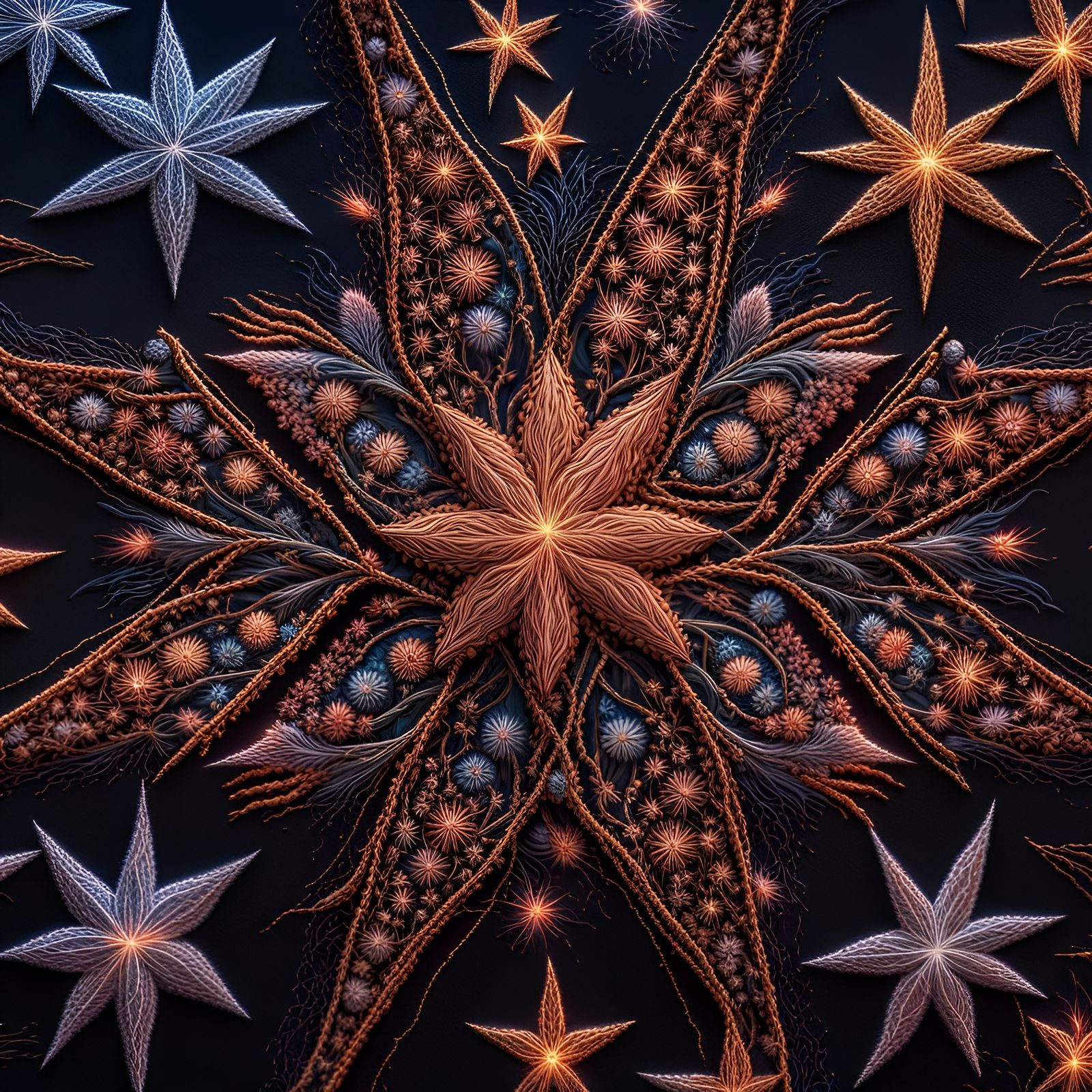 Embroidered Sparkling Stars: Hyperrealistic Digital Art