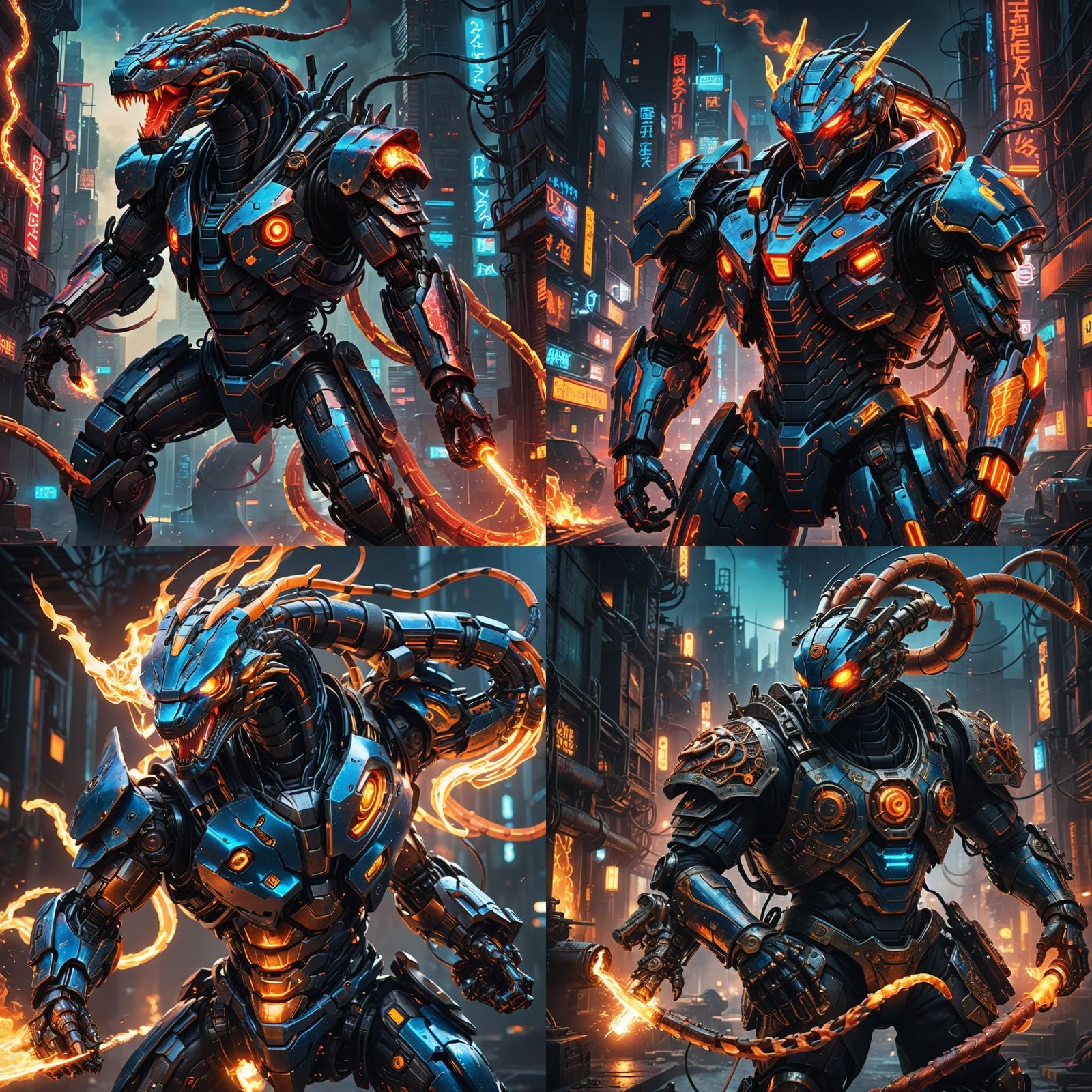 Cyberpunk Armored Mecha Snake Shooting Fire