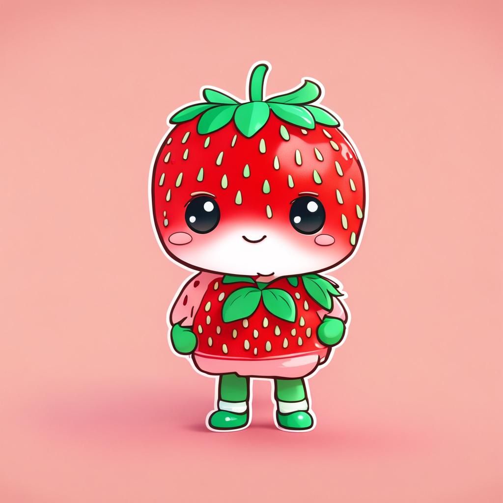 Adorable Chibi Strawberry with Cute Face in 8K