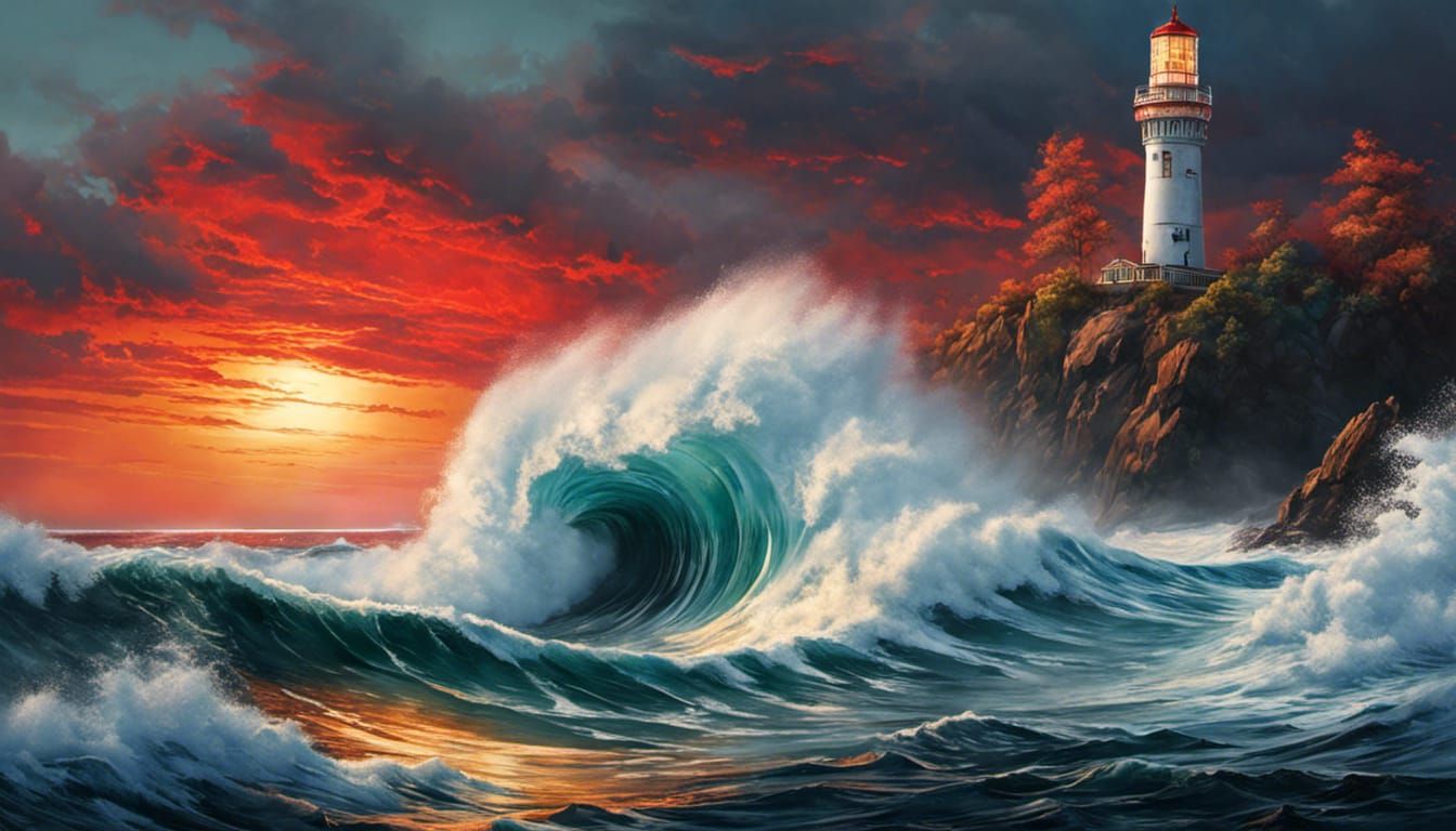 Colorful Seascape with Lighthouse in Hyperrealistic Style