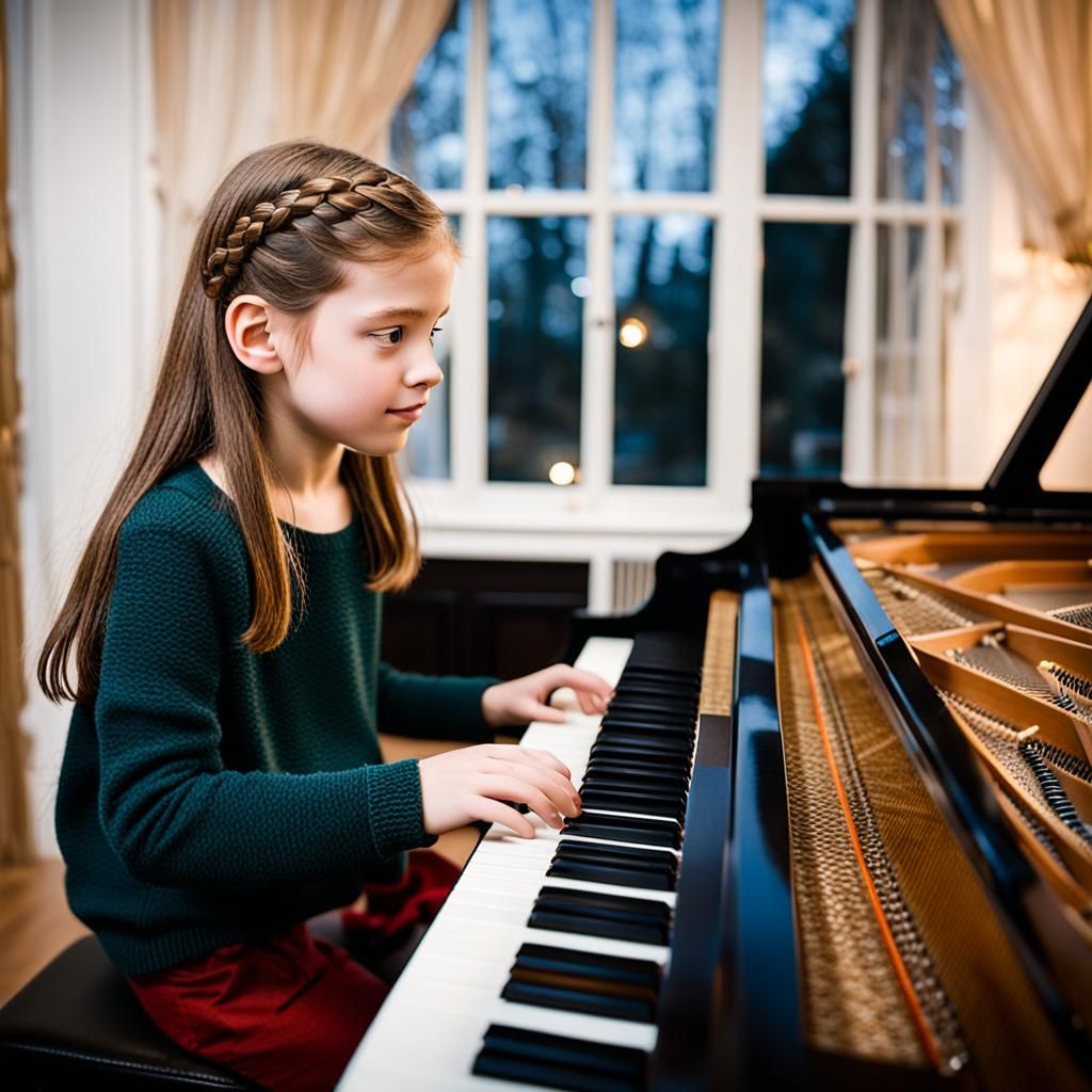 Girl Plays Piano: Professional Photography with Bokeh