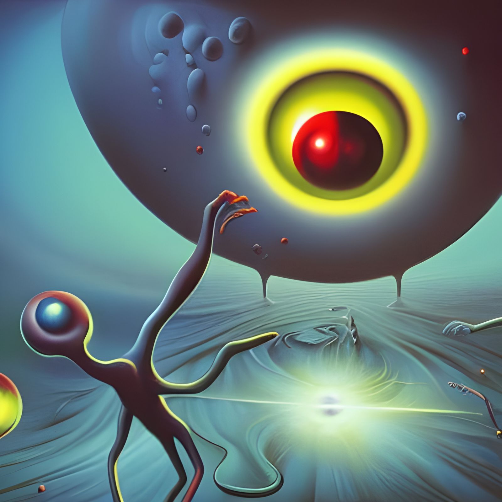 Surreal Alien with Yellow Eye in Pop Surrealist Style