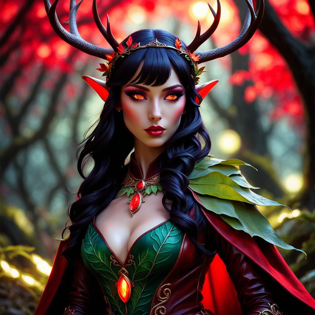 Blushing Elf Girl with Glowing Eyes in Infrared Photography