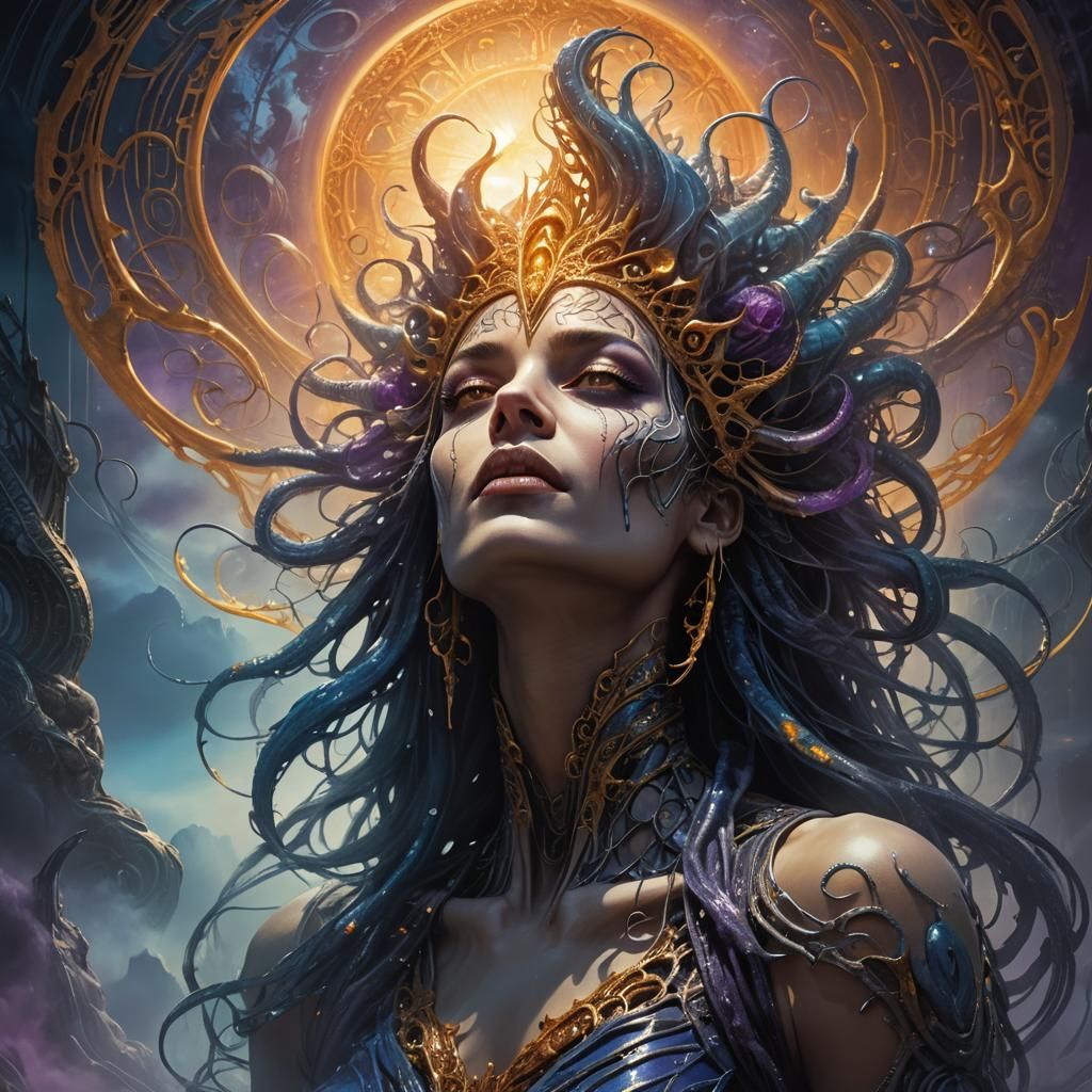 Mystical Singer in Alien Temple: Fantasy Art