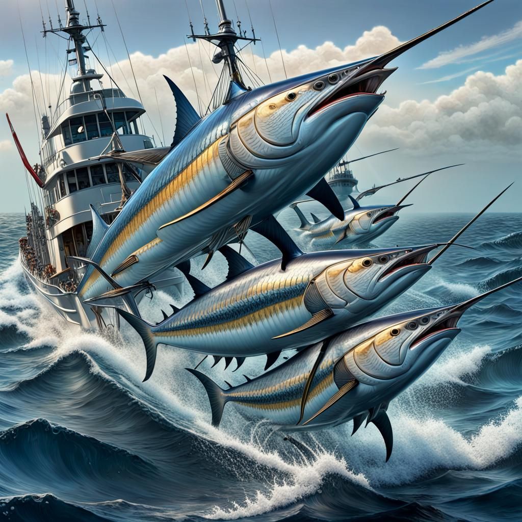 Swordfish Convoy: Photorealistic Ocean Scene