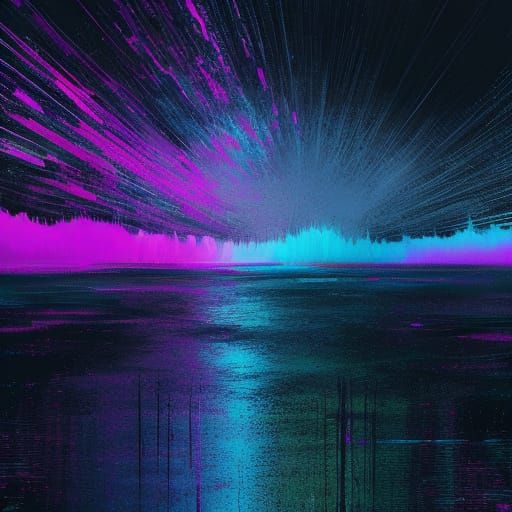 Digital neon rainstorm abstract expressionism