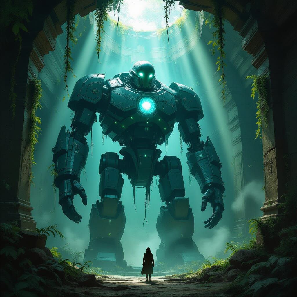 Ancient Obsidian Automaton in Jungle Temple