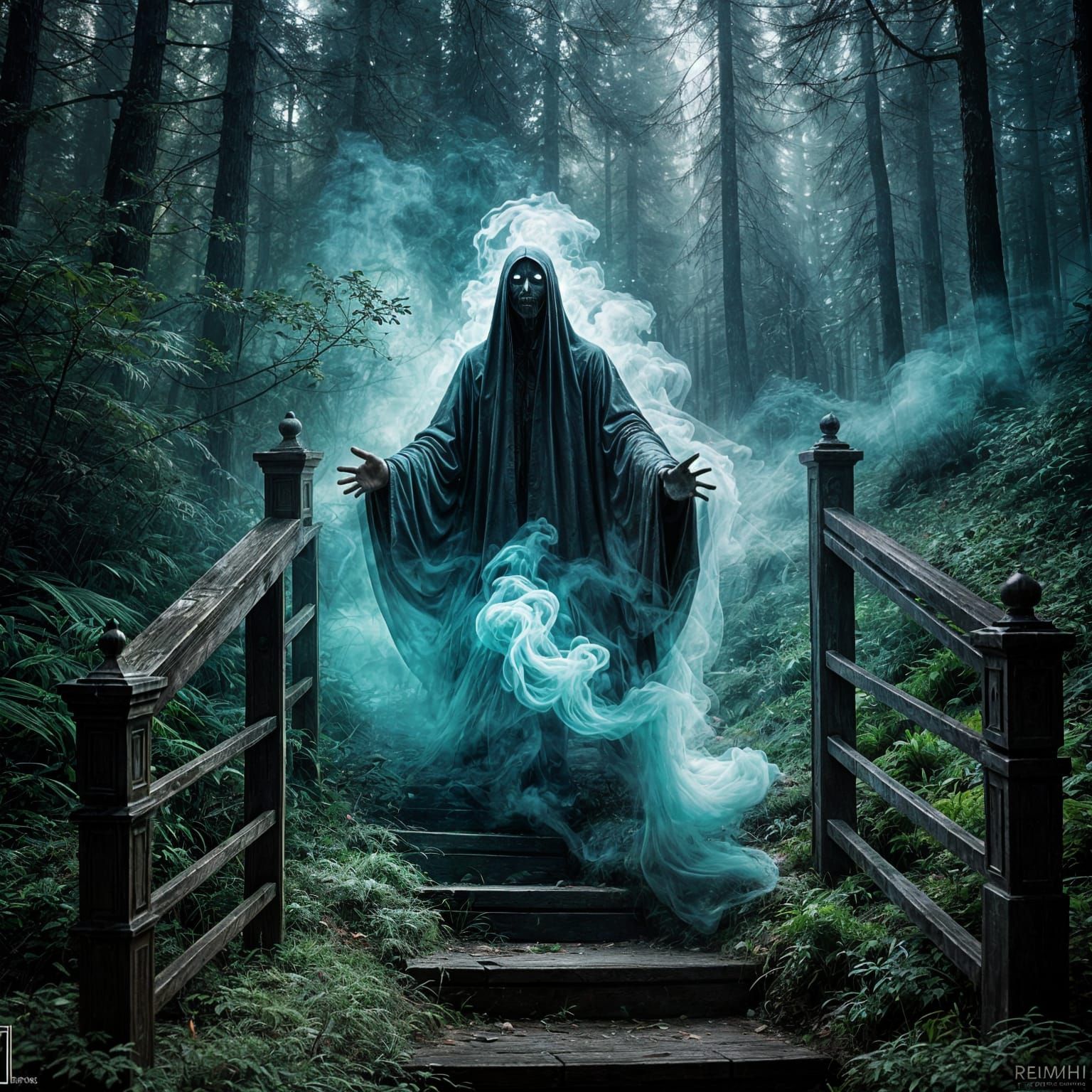 Terrifying Neon Smoke Ghost Descends Dark Staircase