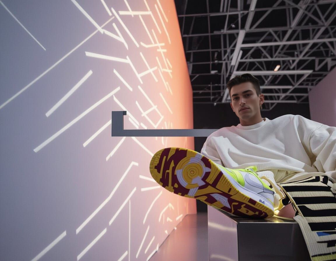 Male Model in Futuristic Fashion with Neon Accents