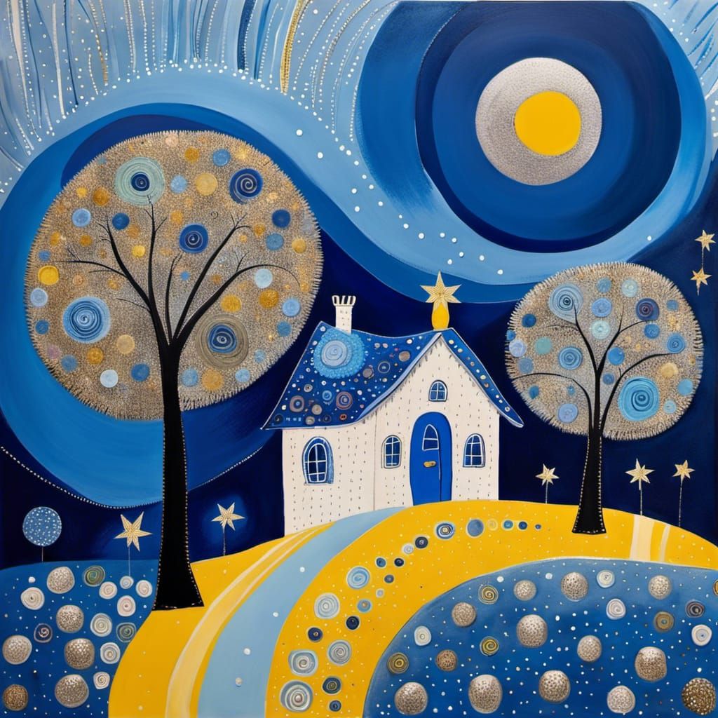 Cosy Blue Lunar House in Art Brut Style