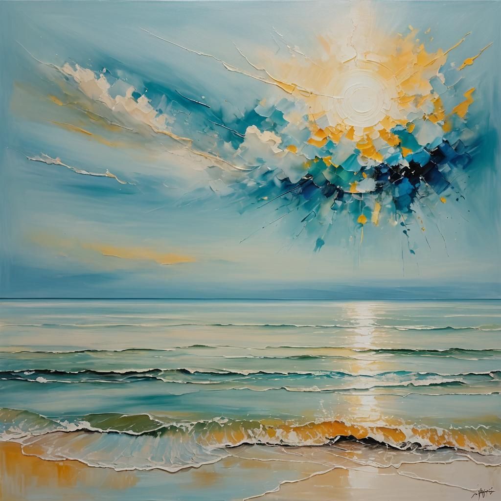 Abstract Sunrise Over Ocean Horizon in Complementary Colors