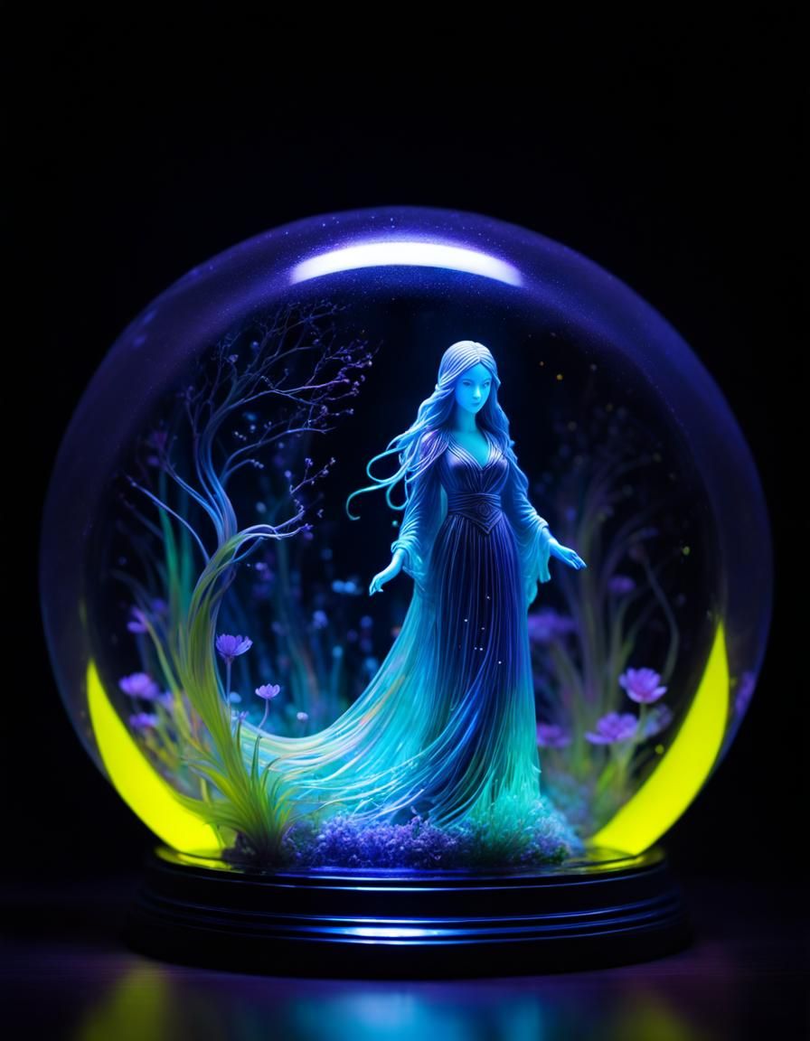 Blacklit Nanoluminescent Sculpture in a Snowglobe