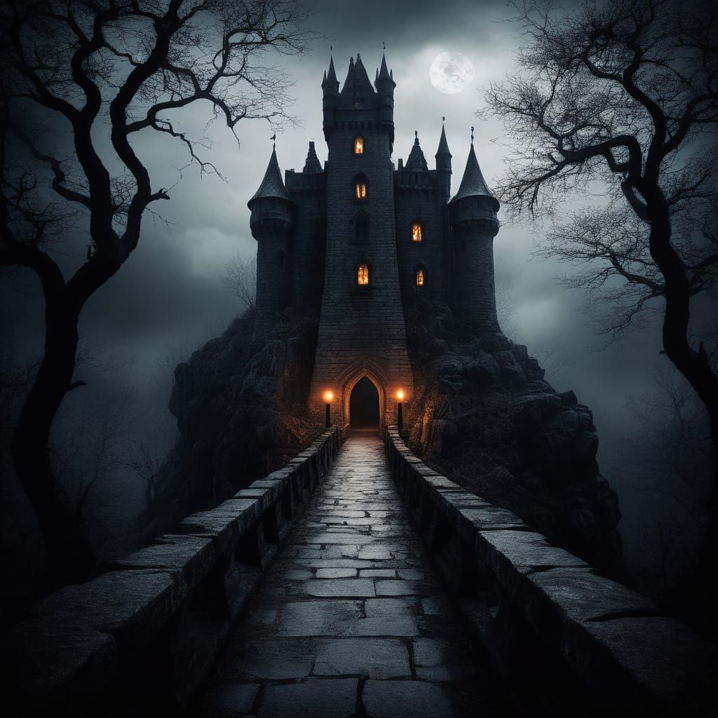 Gothic Castle Perched on a Haunted Bridge