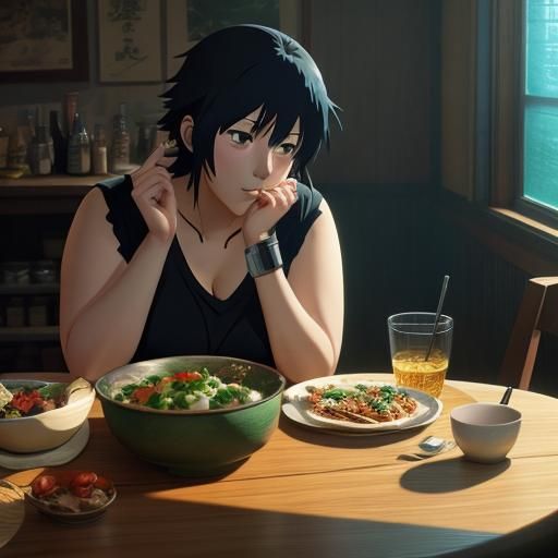 Drunk Woman in Studio Ghibli Anime Style