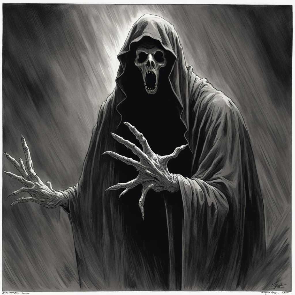 Eerie Ghostface Illustration in Engraving Style