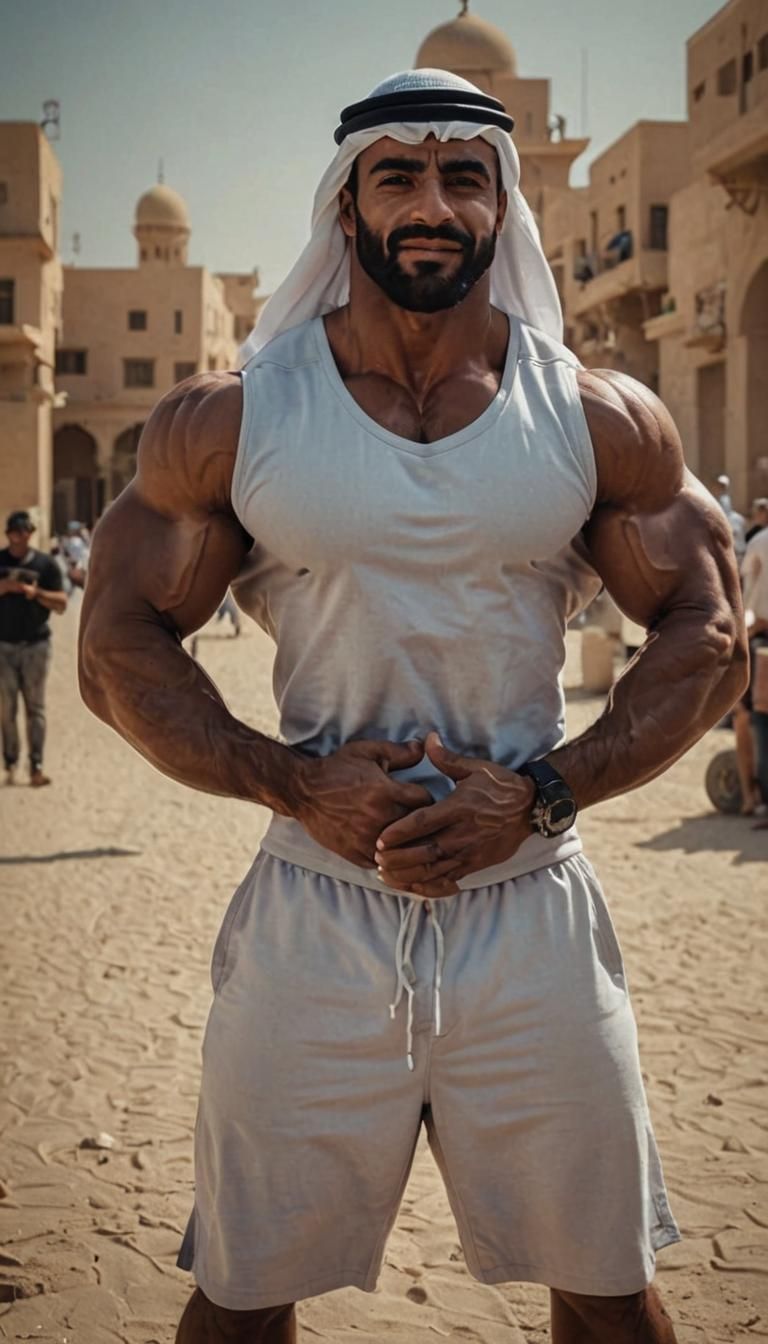 Arab Bodybuilder Flexing Muscular Physique