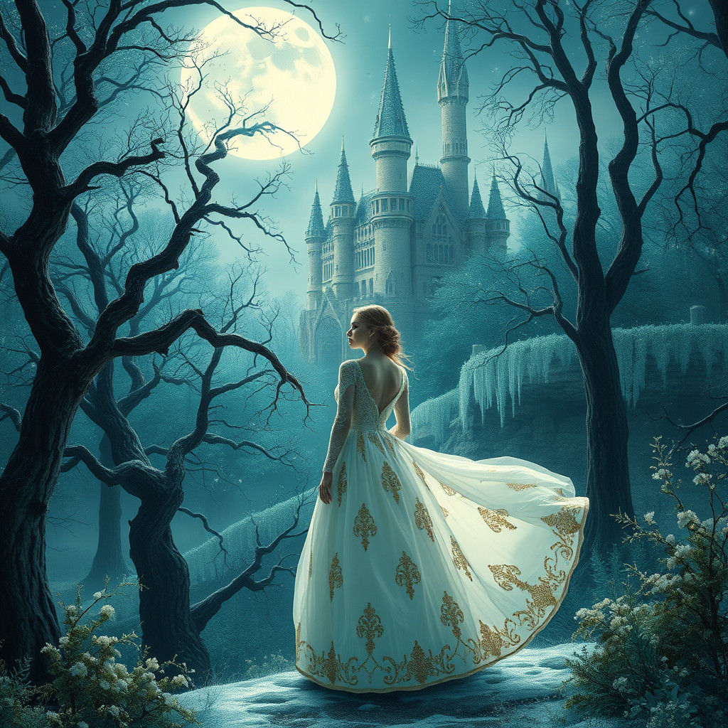 Mystical Teal Forest with Christmas Castle