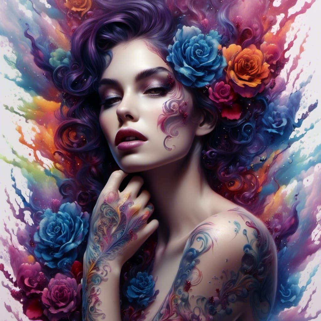 Silkscreen Beauty Model with Tattoo Designs