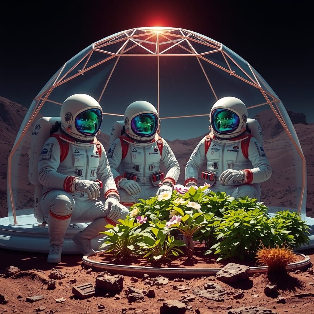 Lunar Gardeners Tend Geodesic Flowers in Space