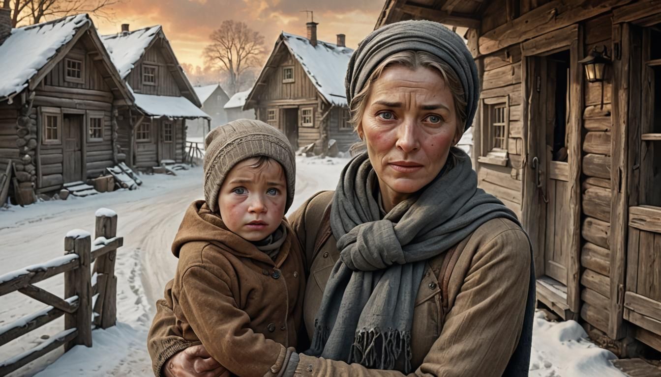 Winter 1944: Woman and Child in Cottage