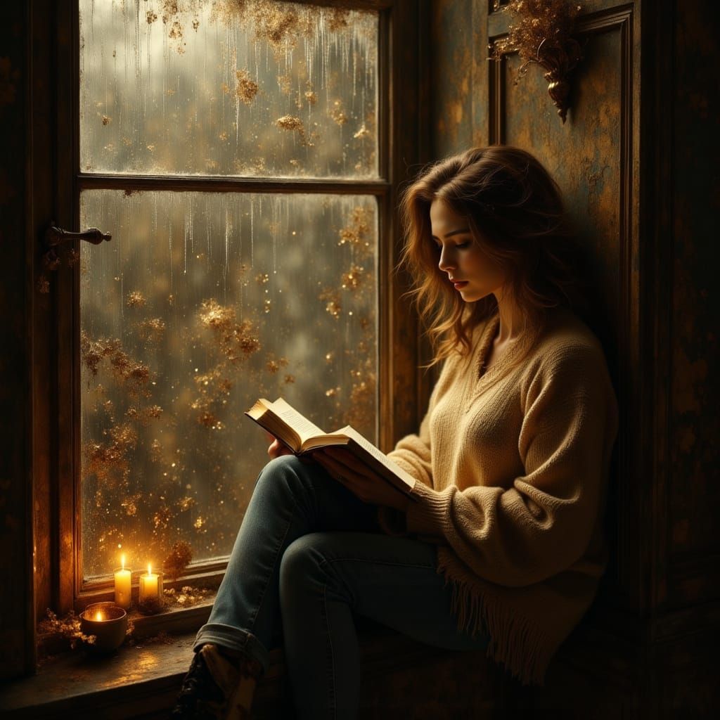 Woman Reading by Candlelight in Vermeer Style