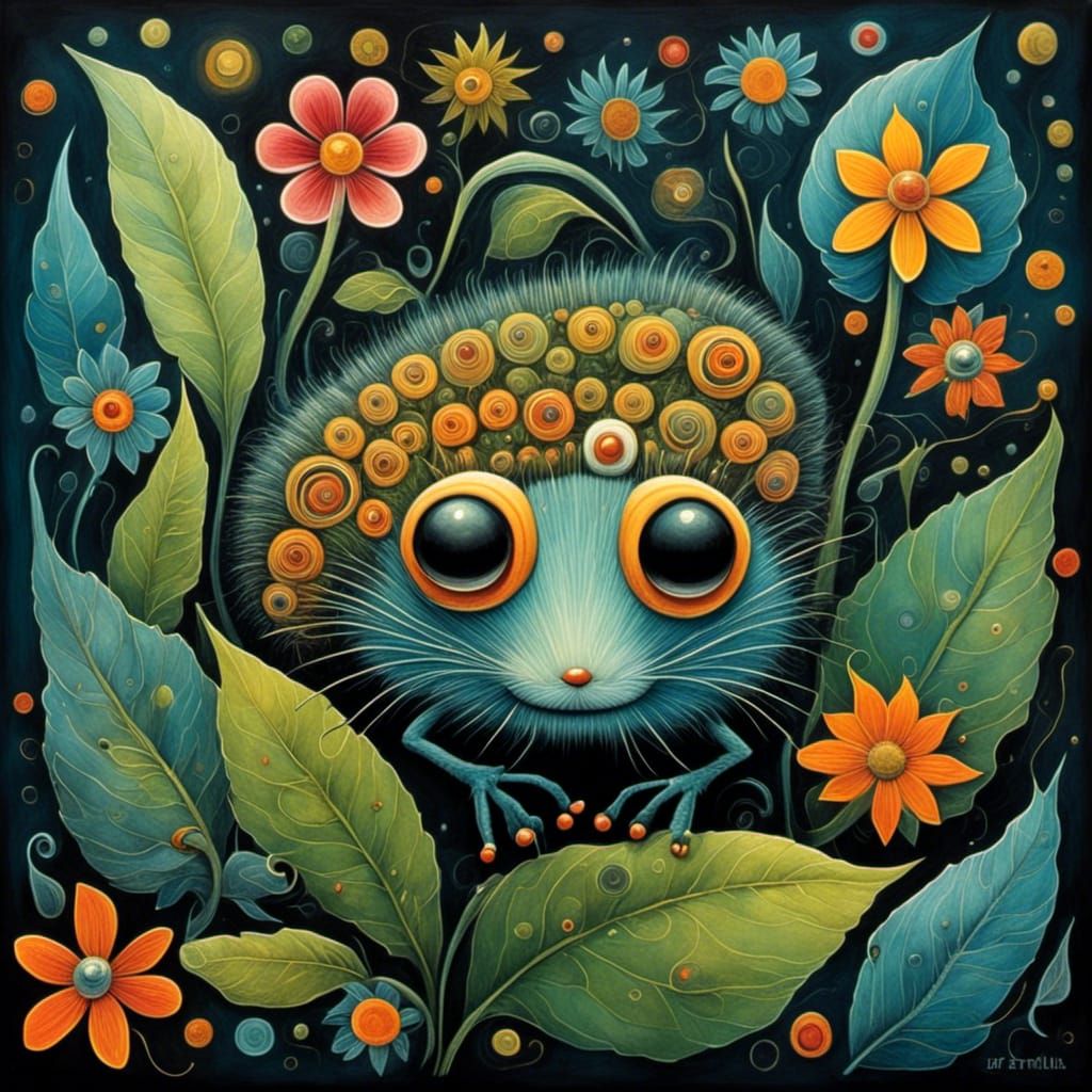 Bioluminescent Caterpillar in Cubist Gouache Style