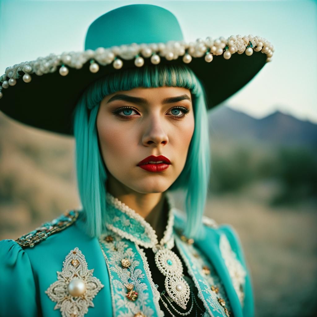 Angry Girl in Charro Suit, Analog Film Photo