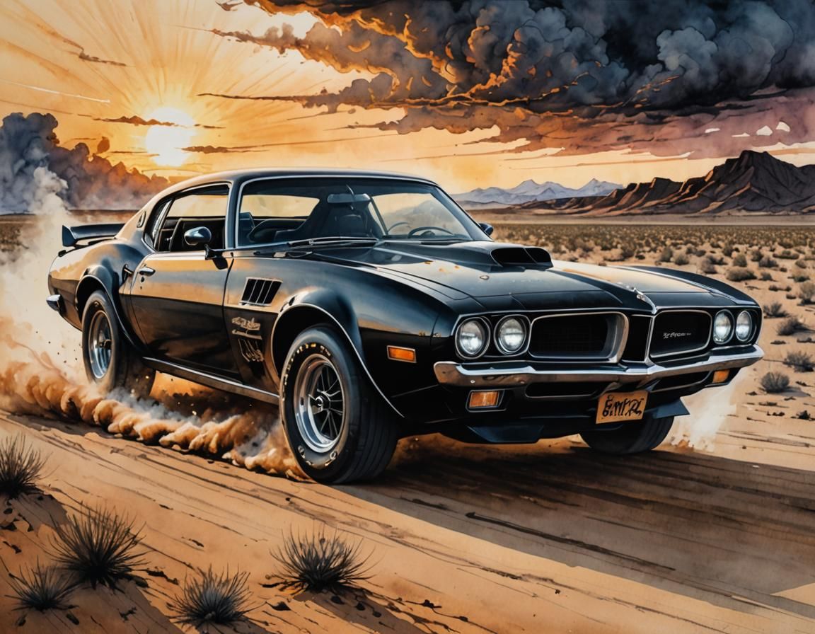 Custom 70s Pontiac Trans-Am Desert Sunset Watercolor