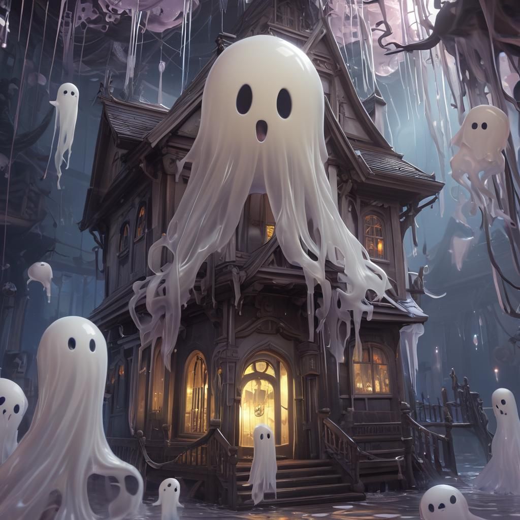 Cute Jelly Ghost in Jelly Haunted House, 3D Anime Art