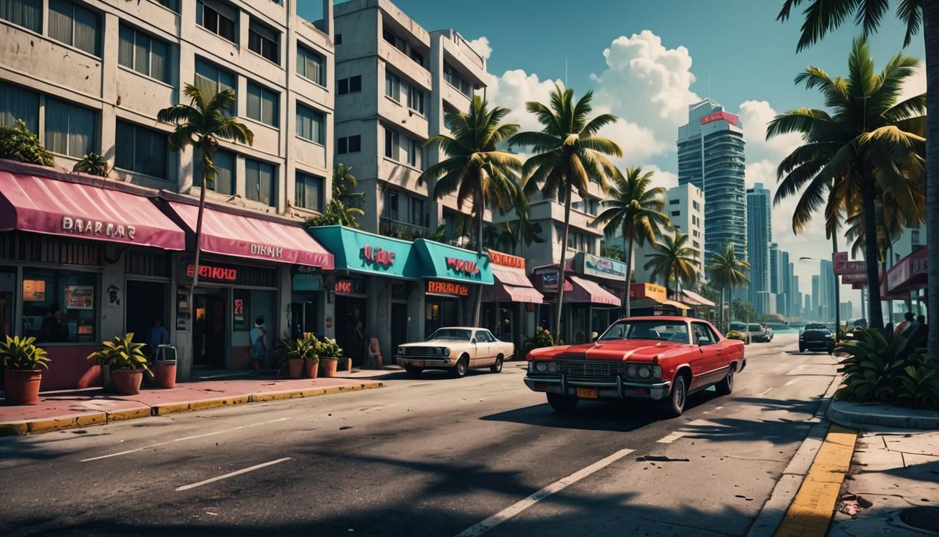 Hyperrealistic Vice City Scene with Mafia Elements