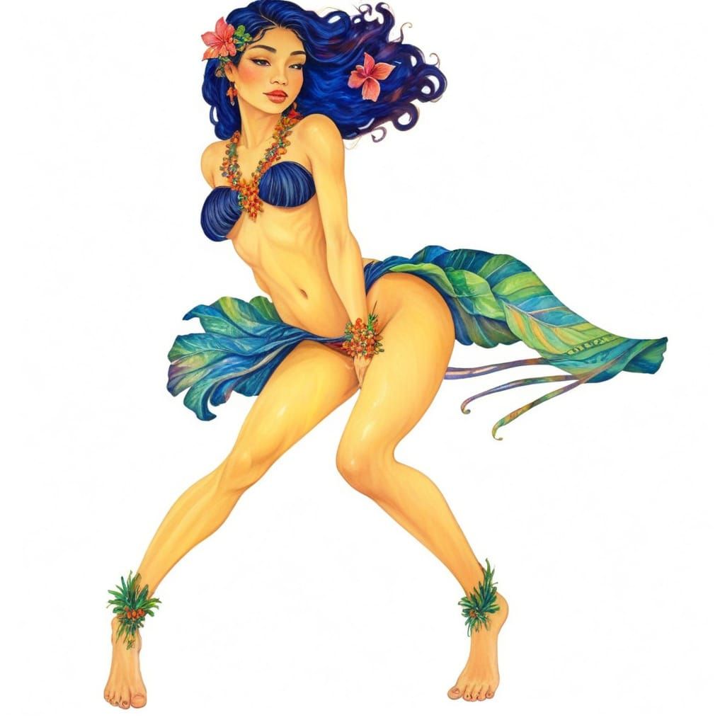 Caramel Skin Hula Dancer in Lush Foliage