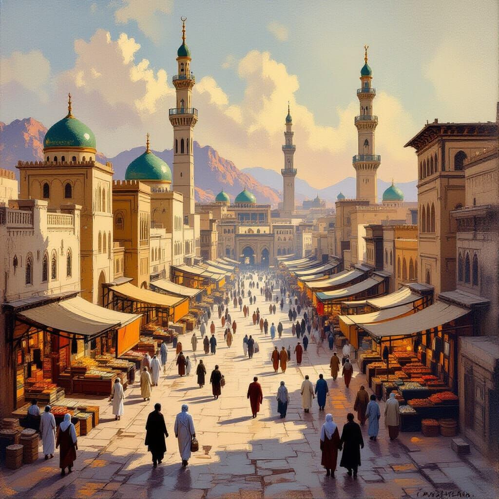 Ancient Madinah City in Jahiliyyah Era Oil Painting