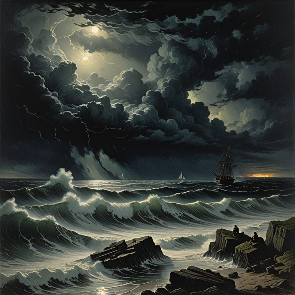 Stormy Coast of Jutland in Dark Gothic Horror Style