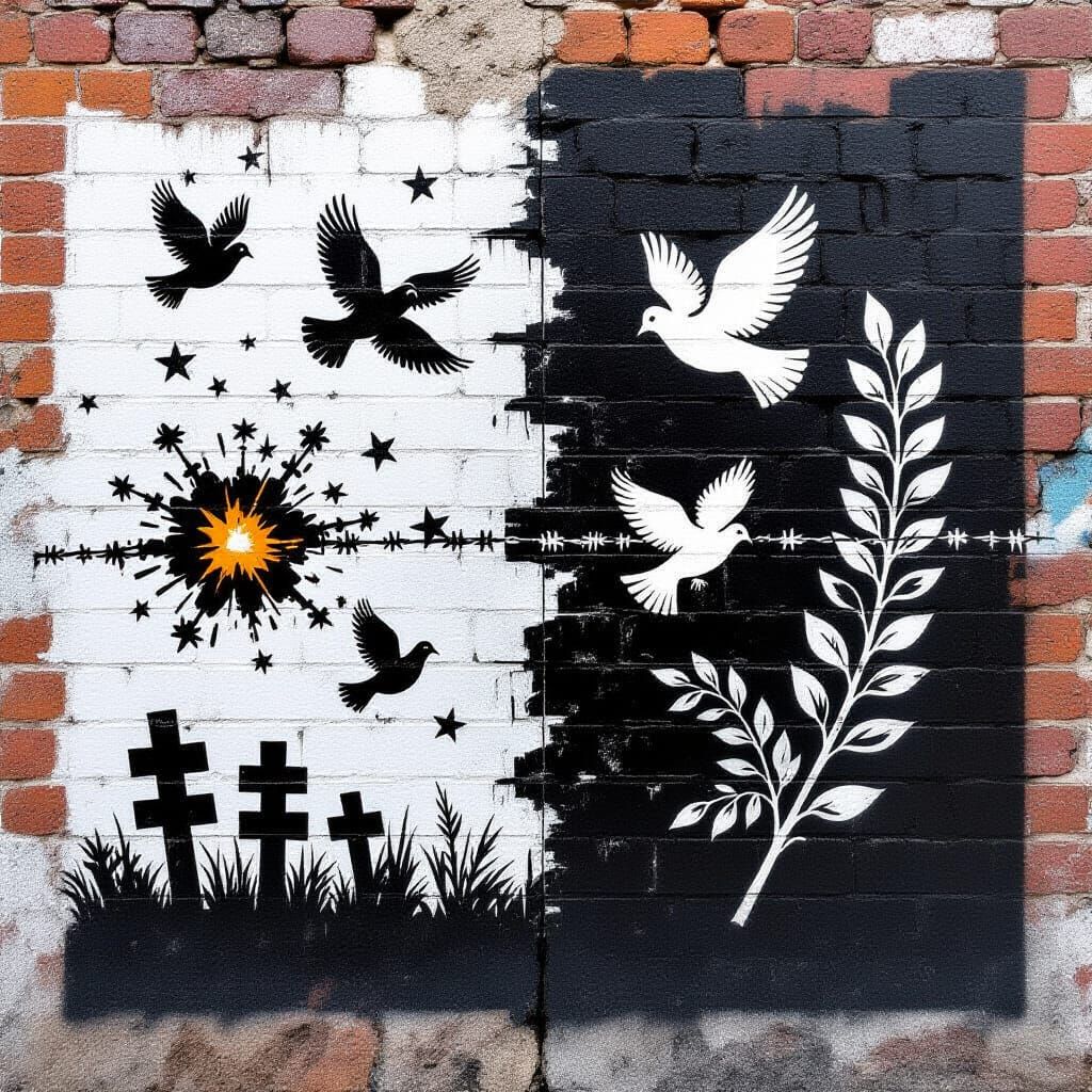 Banksy Style Graffiti Art: War and Peace Dichotomy