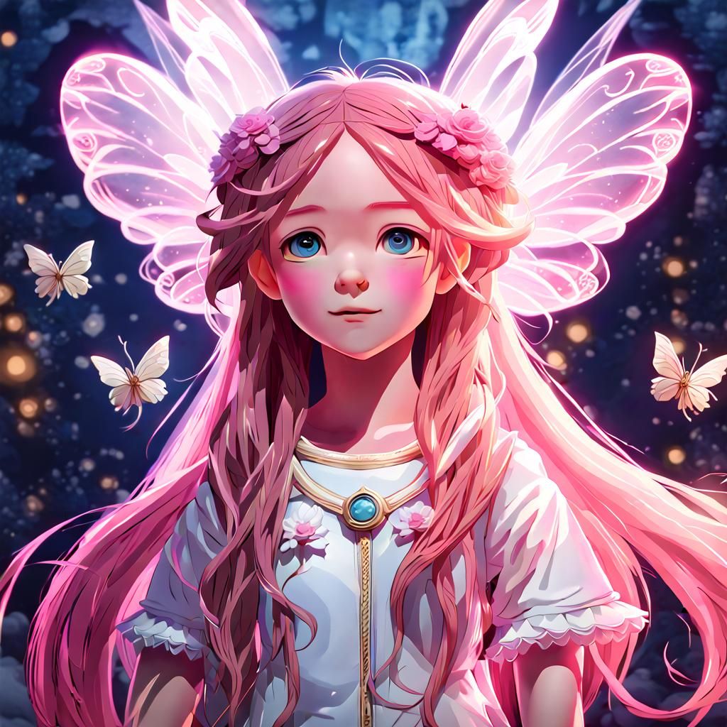 Vintage Fairy Girl in Anime Style