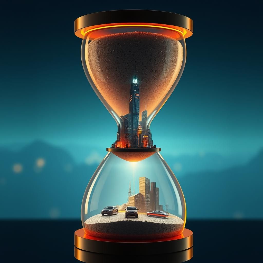 Futuristic City Suspended in Hourglass: Matte Painting