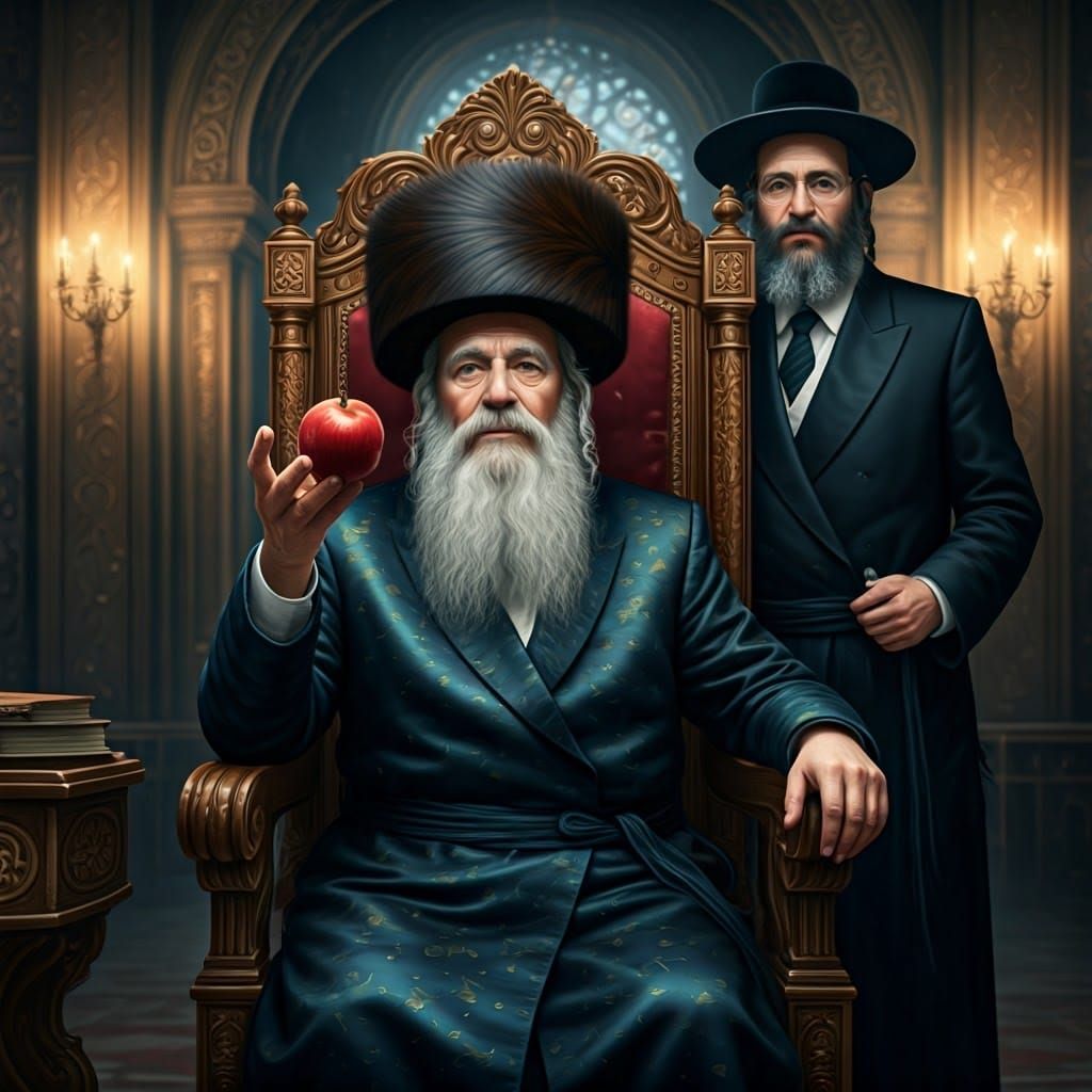 Ornate Rabbi Playfully Tossing Apples in Art Nouveau Style