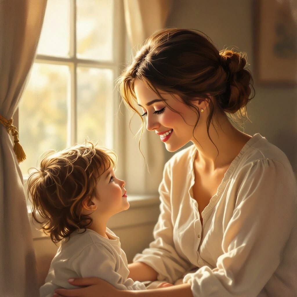 Mother and Child Intimate Moment in Golden Hour Light