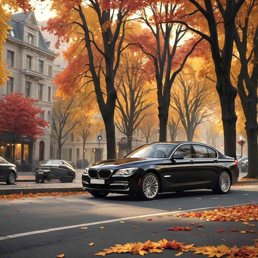 BMW 760Li in Autumn: Matte Painting Concept Art