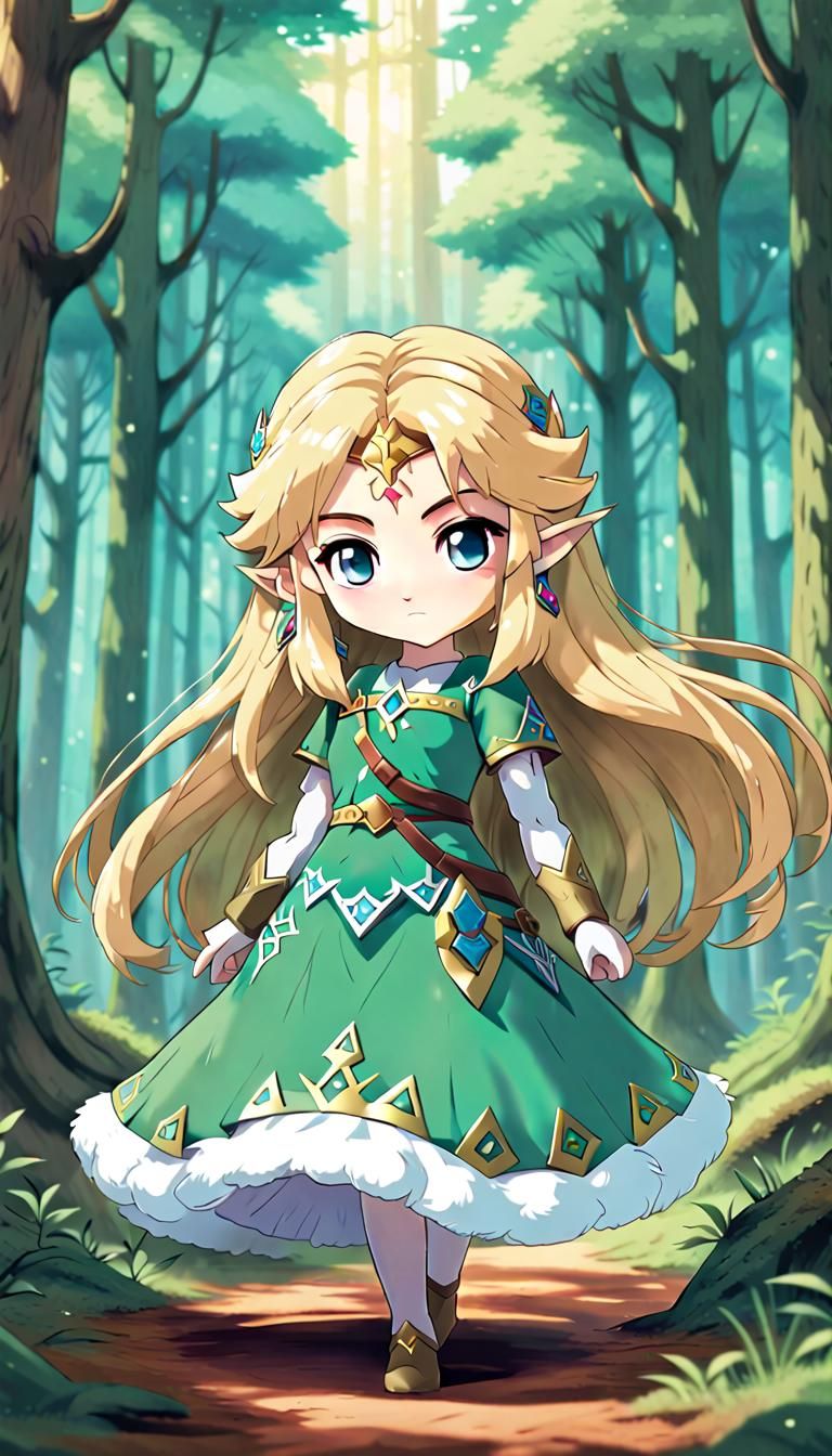 Chibi Princess Zelda in Forest, Anime Key Visual