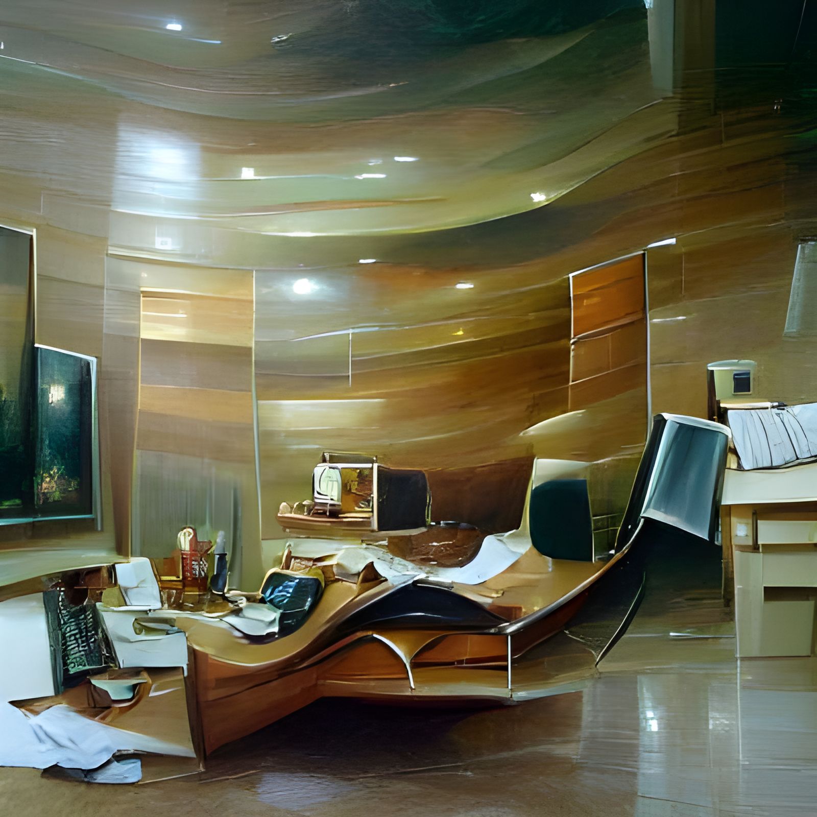 Modern Office Space in Oil Painting Style