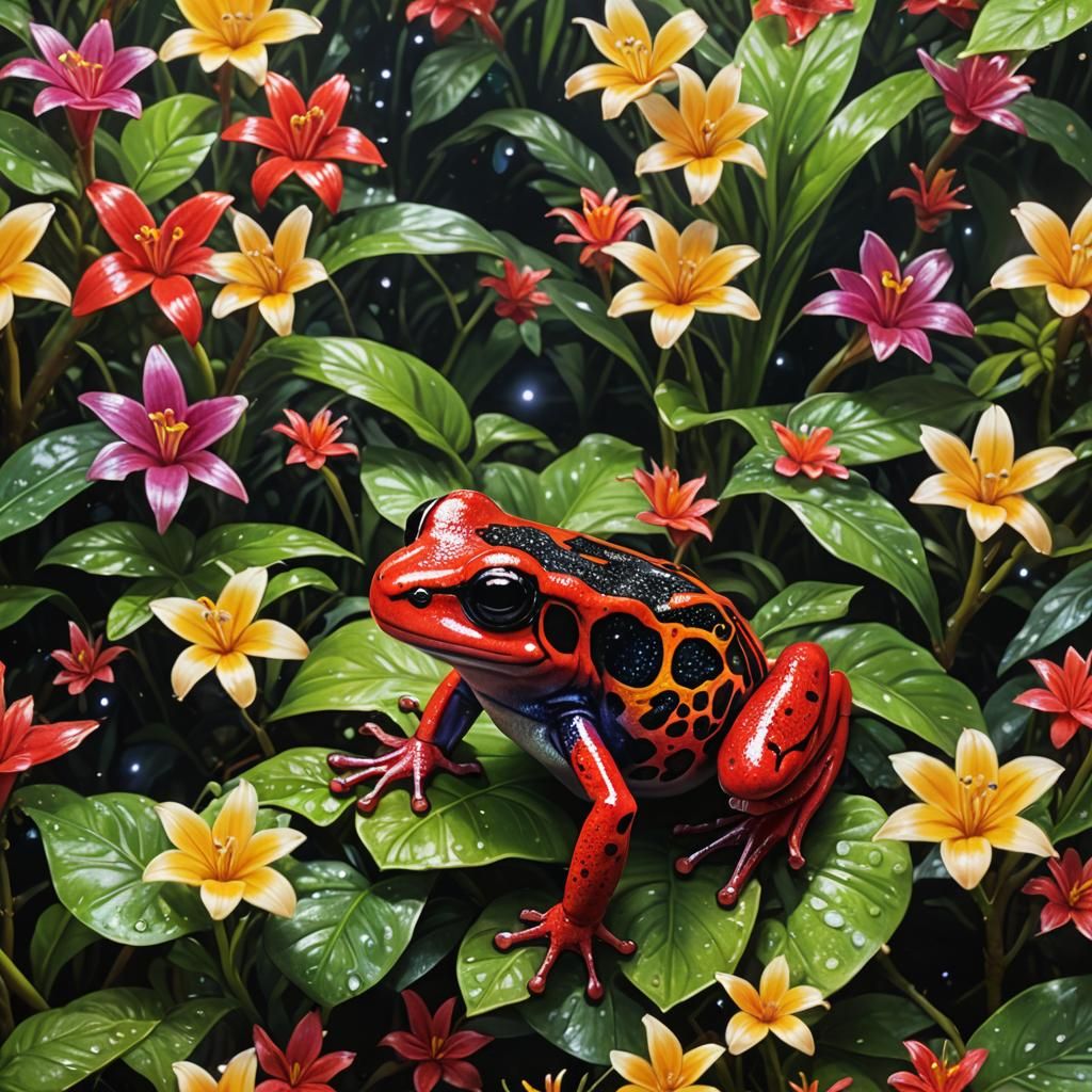 Cute Red Poison Dart Frog in Enchanted Garden